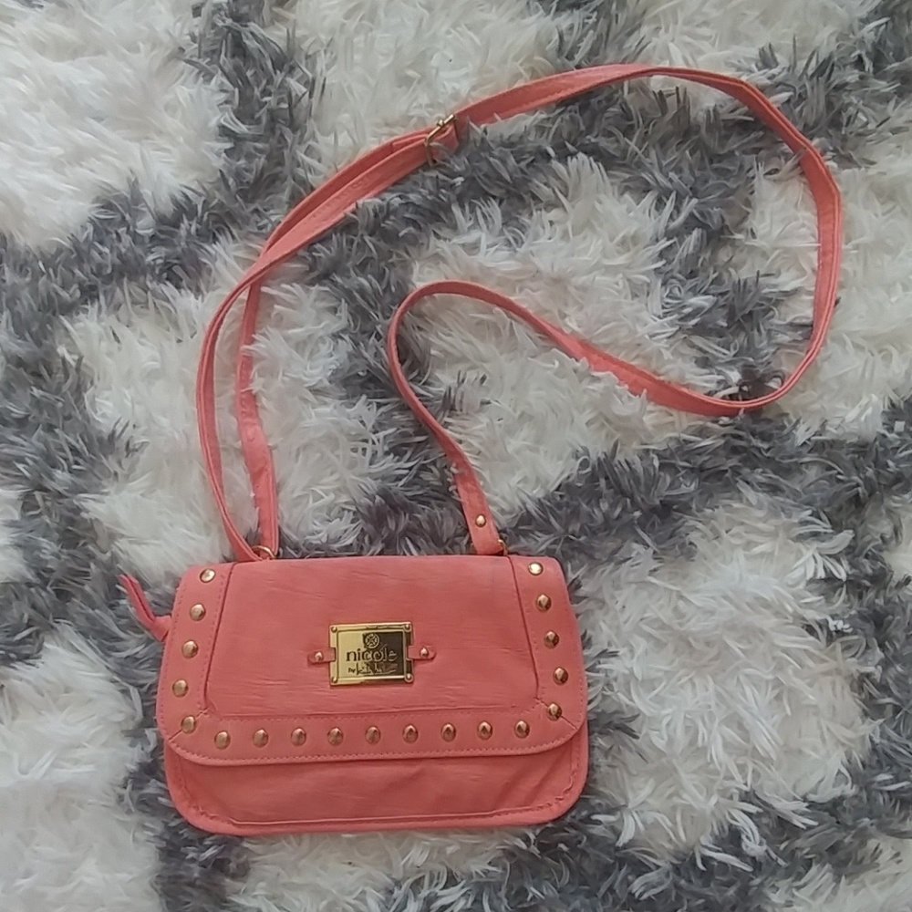 Coral pink studded small crossbody